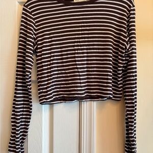 Cotton On Black and White Striped Long Sleeve Crop Tee